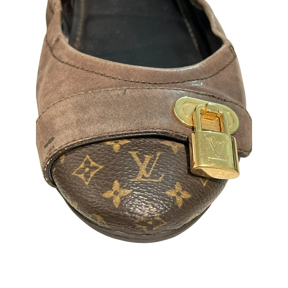 Louis Vuitton Brown Leather & Monogram Canvas Lock Flats Size 8 - Picture 3 of 6